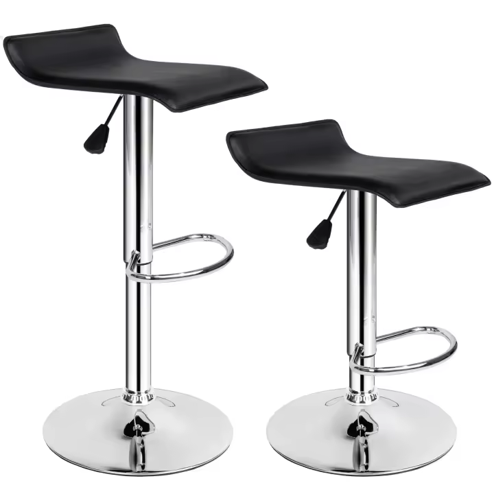 Tectake - 2 Taburetes de bar cuero sintético Lars  Giro de 360° y ajustable en altura  Pie y base de acero cromado  Altura del asiento: aprox. 57 - 77 cm // Peso: aprox. 5 kg - 1