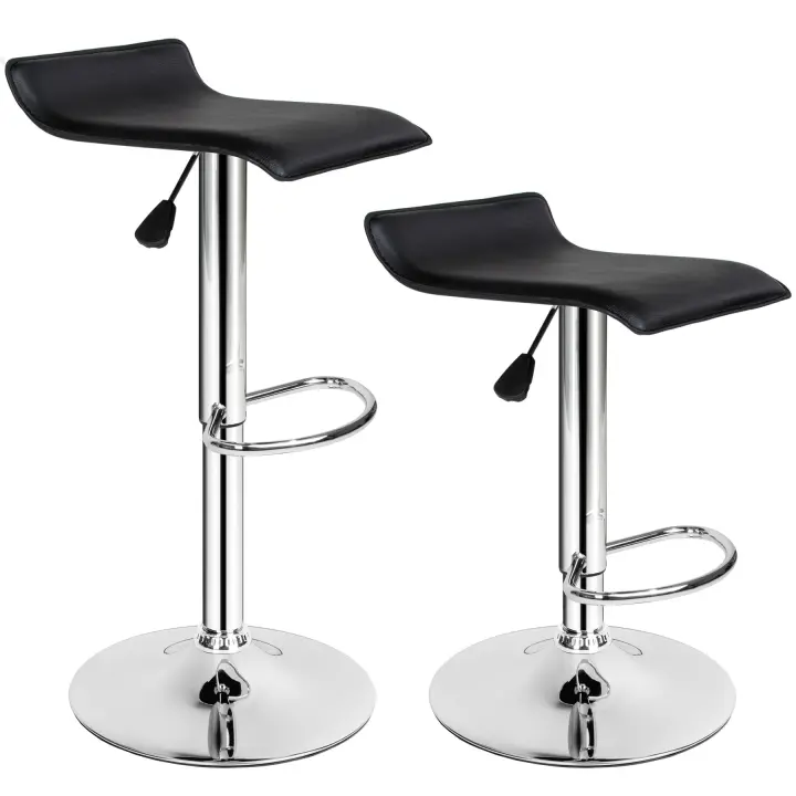Tectake - 2 Taburetes de bar cuero sintético Lars  Giro de 360° y ajustable en altura  Pie y base de acero cromado  Altura del asiento: aprox. 57 - 77 cm // Peso: aprox. 5 kg - 1