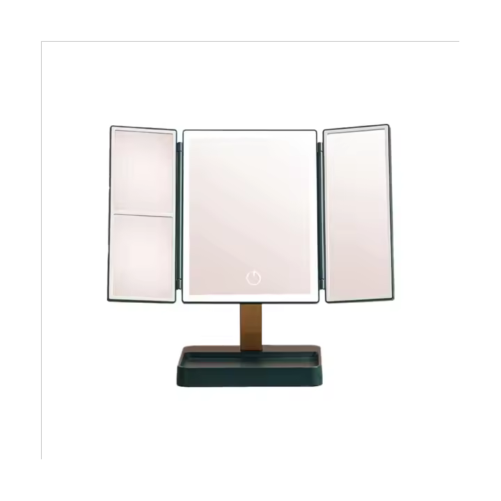 Espejo de tocador con aumento de 3X, 3 espejos plegables para maquillaje, rotación de 270 grados, atenuador continuo, espejos de mesa de belleza, verde D - 1