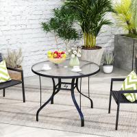 Outsunny Mesa de Jardín Exterior con Orificio para Sombrilla Mesa de Comedor Exterior con Encimera de Vidrio y Estructura Metálica para Patio Terraza Ø96,5x71 cm Negro - details 1