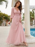 Vestido De Novia Maxi Unithorse Con Cuello Encaje Manga Larga Estilo Elegante Para Damas De Honor Material Poliéster Silueta A-Line - details 3