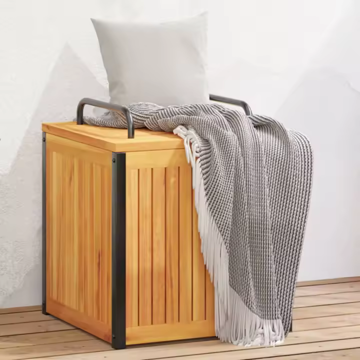 vidaXL Baúl de cojines de jardín acacia maciza y acero en dimensiones 85x45x45/53 cm/45x45x45/53 cm/110x45x42/53 cm | acolchados duraderos para sofás de jardín terraza exterior - 1