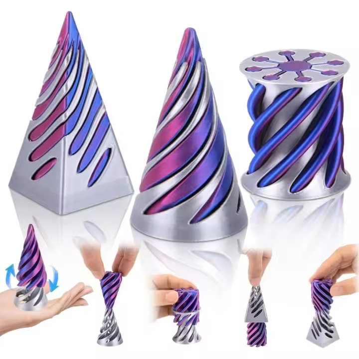 3 juguetes antiestrés impresos en 3D, cono imposible, espiral, divertidos, pirámide, escultura triangular. - 1