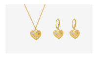 Encanto Gargantilla francesa con personalidad retro de circonita con forma de corazón de melocotón, pendientes de acero de titanio, collar, colgante de piedra preciosa CZ irregular en forma de corazón, resistente al agua, chapado en oro real 18 - details 1