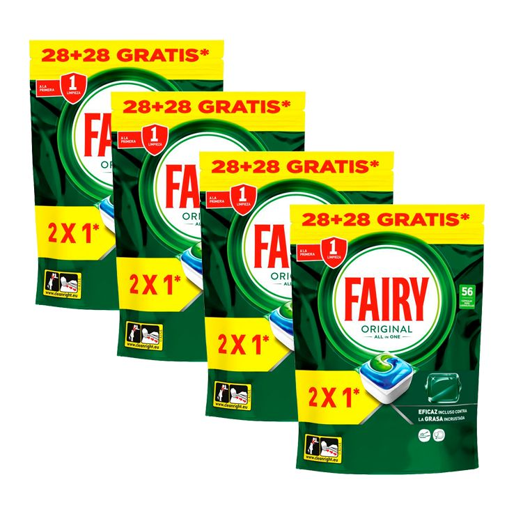 Fairy Original Todo En Uno, Cápsulas De Lavavajillas, Limón, Efectivas Incluso En La Grasa Reseca  4x56 Cápsulas