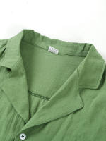 Camiseta de manga corta de lino de verano para hombre, talla grande, sudadera holgada, cárdigan con botones de color liso, camisa de algodón y lino para hombre - details 14
