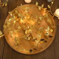 Cadena De Luces LED Hoja Dorada Para Adornos Navideños Y Escenas De Fiestas Lámpara De Hierro Color Oro Tamaño 3.5x2.5cm - details 0
