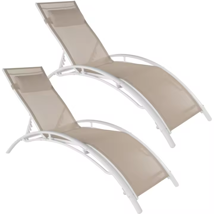 Tectake - Conjunto de 2 tumbonas ALINA, Respaldo regulable en 5 posiciones, Impermeable, Reposacabezas mullido, extraíble, Protectores de plástico para las patas, Gran estabilidad - 1