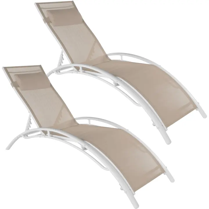 Tectake - Conjunto de 2 tumbonas ALINA, Respaldo regulable en 5 posiciones, Impermeable, Reposacabezas mullido, extraíble, Protectores de plástico para las patas, Gran estabilidad - 1