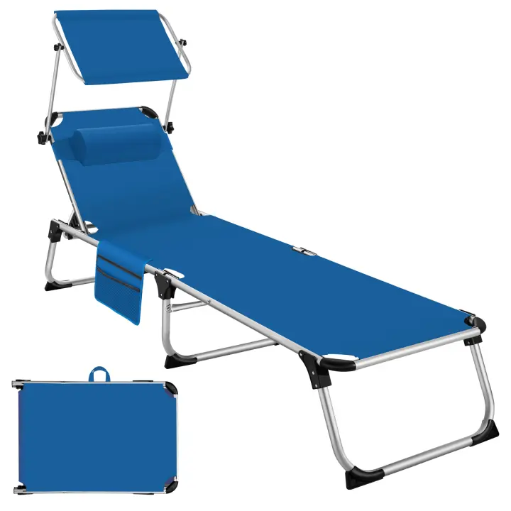 TECTAKE - Tumbona AURELIE de aluminio, ajustable en 6 posiciones  Cómoda tumbona plegable con reposacabezas  Respaldo con ángulo ajustable en 6 posiciones  Parasol ajustable - 1