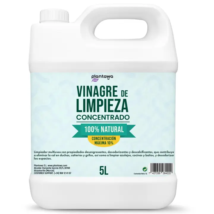 PLANTAWA Vinagre de Limpieza 5L | Concentrado 10º | Limpiador Multiusos Natural y Potente, Antical Eficaz | Desinfecta, Desengrasa y Elimina la Cal de Superficies - 1