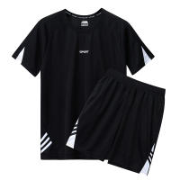Conjunto Deportivo De Verano Para Hombres Moda Transpirable Secado Rápido Color Sólido Estilo Casual Cuello Redondo Grande - details 7