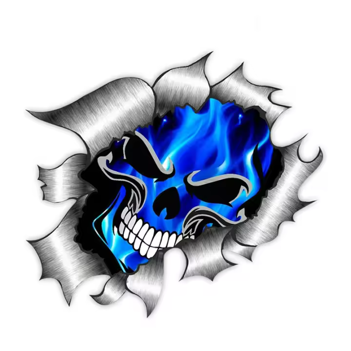 Pegatinas De Coche 3D Azules Con Calavera Para Body Auto Ventanas Parachoques Maletero Adornos Accesorios Impermeables Para Motocicleta - 1