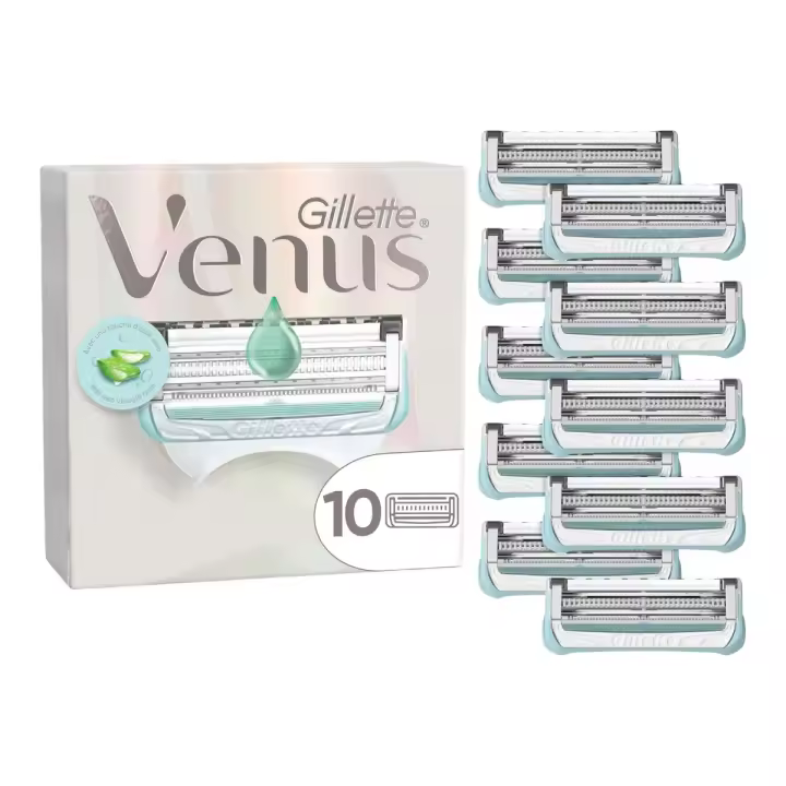 Gillette Venus Satin Care – Recambios de Cuchillas para Mujer, Pack de 10 | Especial para Ingles y Zona Íntima | Con Barra Hidratante con Aloe Vera | Ayuda a Proteger la Piel Púbica de la Irritación - 1