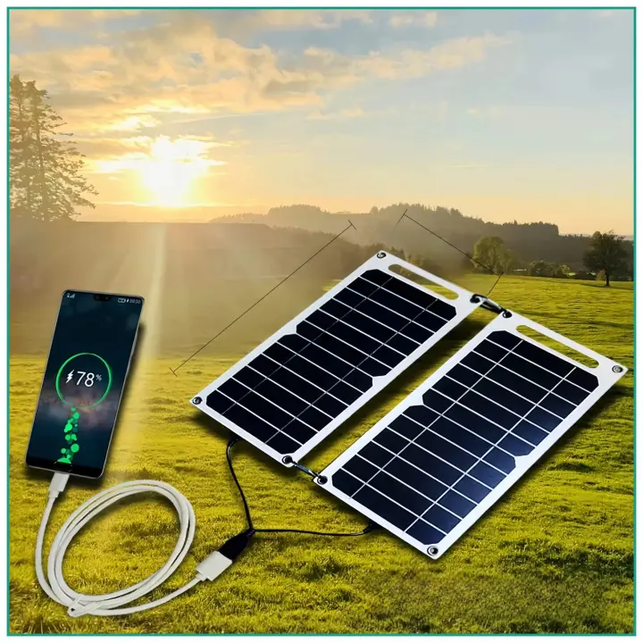 Panel Solar Portátil 30W Con USB Impermeable Para Camping Y Senderismo Carga De Teléfono Móvil 6.8V Batería De Carga Móvil - 1