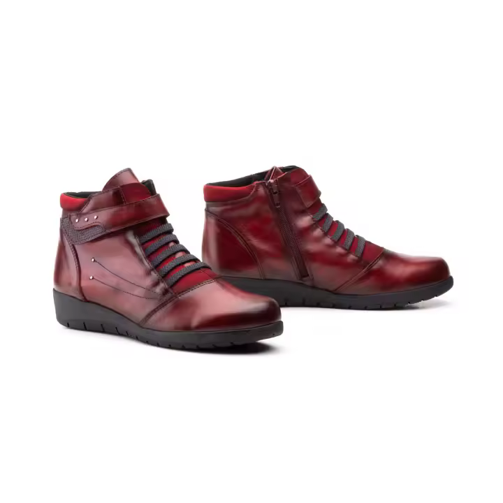 Mº5681 Burdeos Hecho en España Botín Mujer Piel Burdeos Velcro Elásticos Numeración: 35-41 Marca: JAM Color: Burdeos MODELO DE BOTIN CON PIELES NATURALES Y MUY SUAVES SUPER COMODAS CON CIERRE DE VELCRO Y CREMALLERA Y CORDONES ELASTICOS SUPER FUNCIONAL - 1