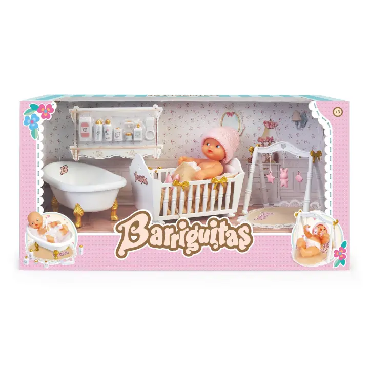 Barriguitas Recien Nacido muñeca con cuna, bañera y gimnasio con sus complementos - Famosa 700017017 - 1