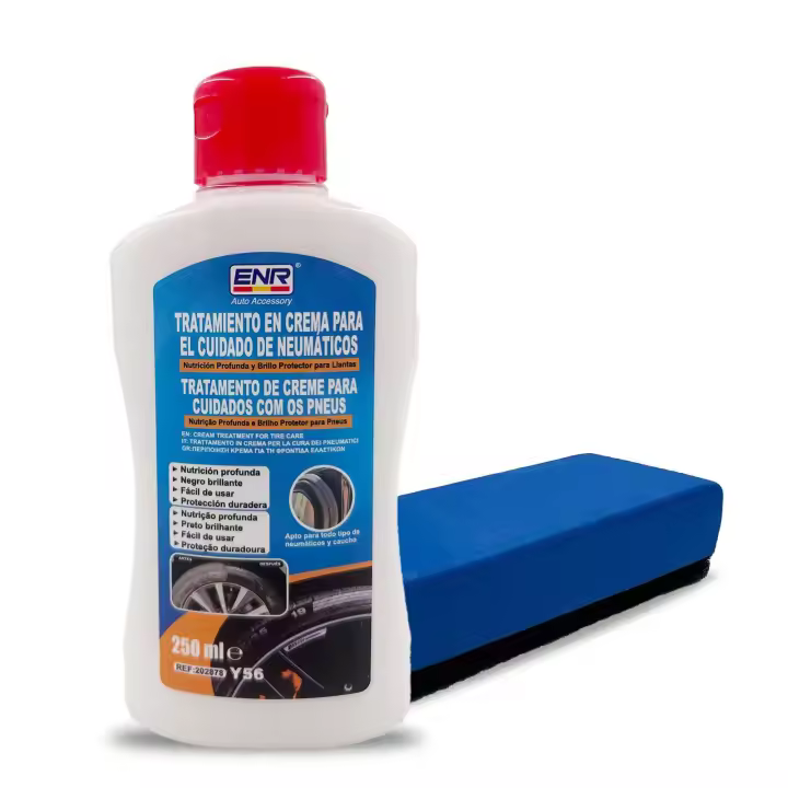 Crema para cuidado de neumáticos,Abrillantador de llantas negro intenso,Nutrición profunda y protección duradera,Fácil de usar con esponja---250ml - 1