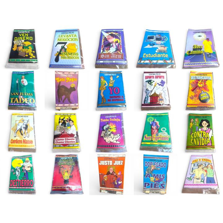 Polvos esotéricos de intención lote de 2 unidades  elegibles, para propósitos, para atraer prosperidad, armonía entre personas, aprobar exámenes, levantar negocios, espantar espíritus, tumbar trabajos, arrasar trabajos de brujería