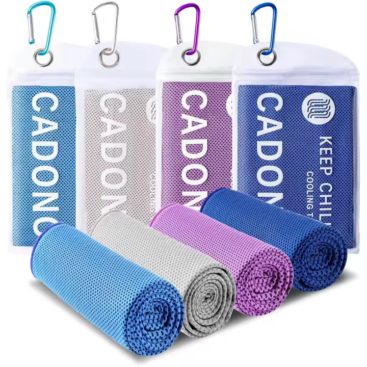 Paquete de 4 toallas de refrigeración (40 x 12 pulgadas), toalla fría suave y transpirable, toalla de hielo, toalla de microfibra para yoga, deportes, correr, entrenamiento, gimnasio, camping, - 1