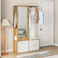 Juego de Guardarropa Elegante en Blanco y Madera-With Espejo Incorporado, Banco Zapatero with Espacio para Zapatos, Ganchos para Accesorios y Barra Colgante Extensible - details 4