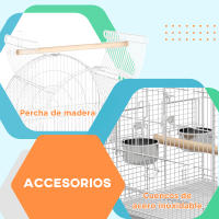 PawHut Jaula de Pájaros con Ruedas Jaula de Aves Exterior con Bandeja Extraíble Rejilla 2 Cuencos de Acero Inoxidable Estante y Percha para Periquitos Canarios 51x51x153 cm Blanco - details 6