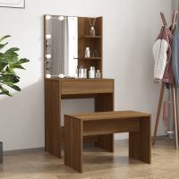 vidaXL Juego de tocador con LED madera contrachapada en color Gris sonoma/Blanco brillante/Roble artisan y más - details 5