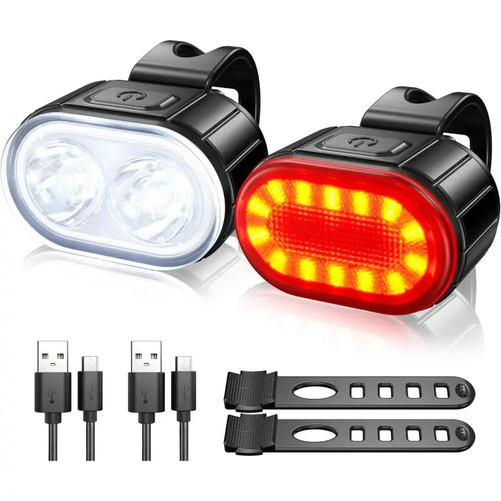 Juego de luces de bicicleta, potente Kit de luz de bicicleta LED, luz de bicicleta IPX5 impermeable USB recargable luces de bicicleta, luz de bicicleta de carretera delantera y trasera para hombres y mujeres niños 4/6 modos - 1