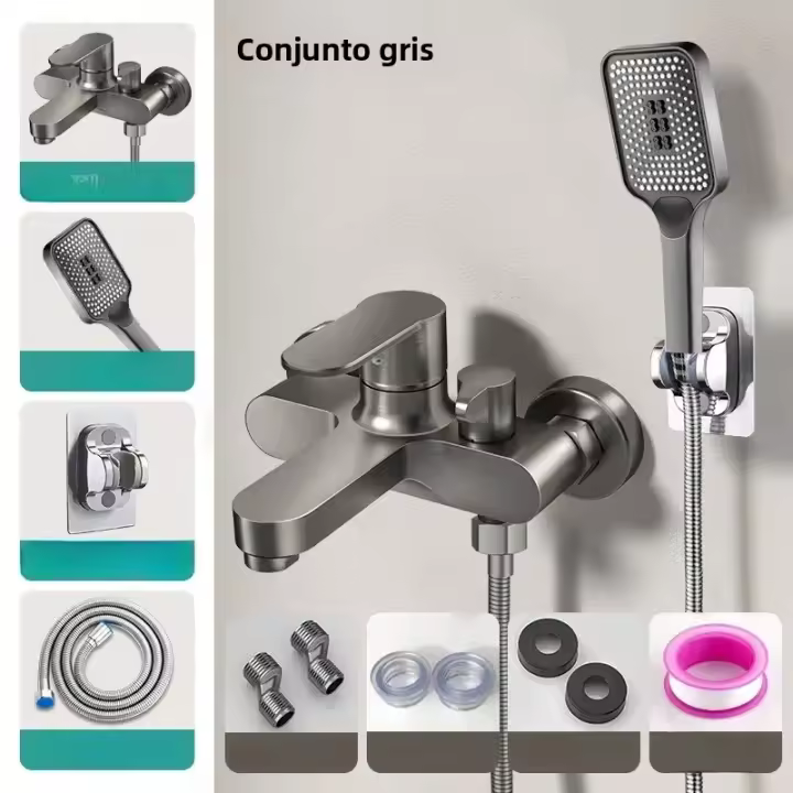 Grifo De Ducha De Baño Con Válvula De Mezcla Triple Cerámica Doble Manija Acero Inoxidable Moda Contemporánea Para Baño Y Ducha - 1