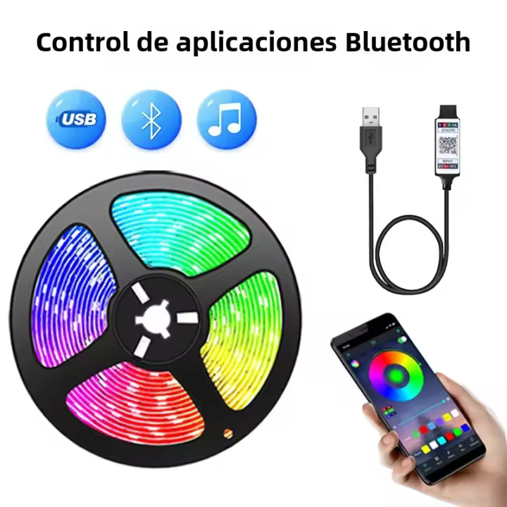 Tira De LED RGB Bluetooth Control Por App 5V USB Flexible Para Luz De Fondo De TV Decoración De Habitación Cinta Diode - 1