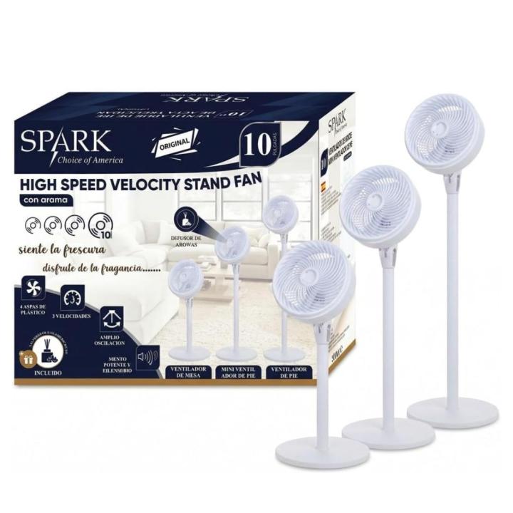 Ventilador de pie 3-en-1 versátil con 3 alturas ajustables, sistema aromático de 5 almohadillas y flujo de aire máximo… — oferta en Miravia
