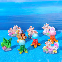 Mini Acuario De Resina Con Decoraciones De Plantas Y Rocas De Coral Artificiales Accesorios Colores Variados Para Escritorio - details 2