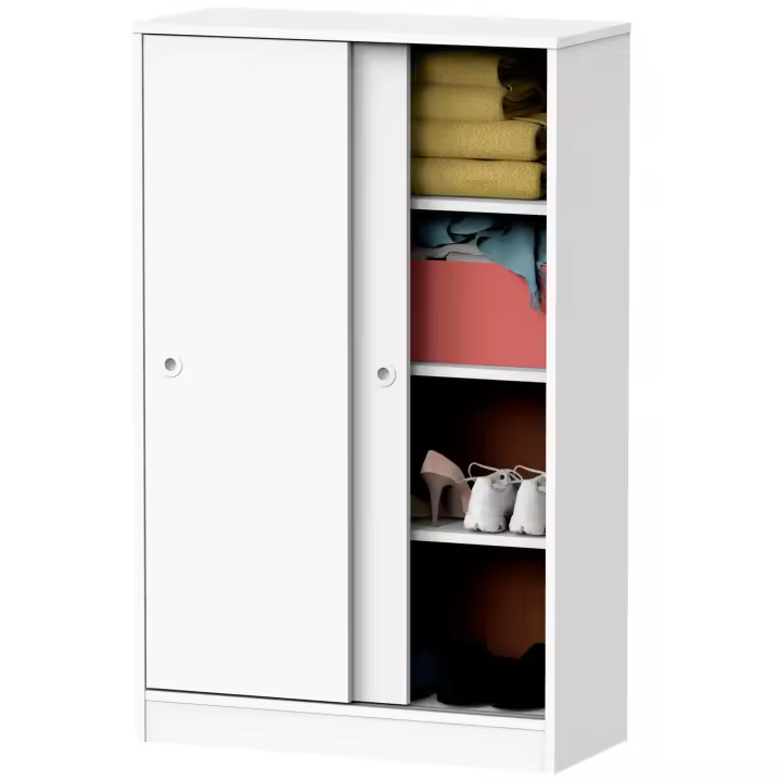 Briebe Nova Armario Dormitorio, Multiusos, Baño, Mueble Cocina, Zapatero 2 Puertas Correderas 120x74x33 cm, , Blanco - 1