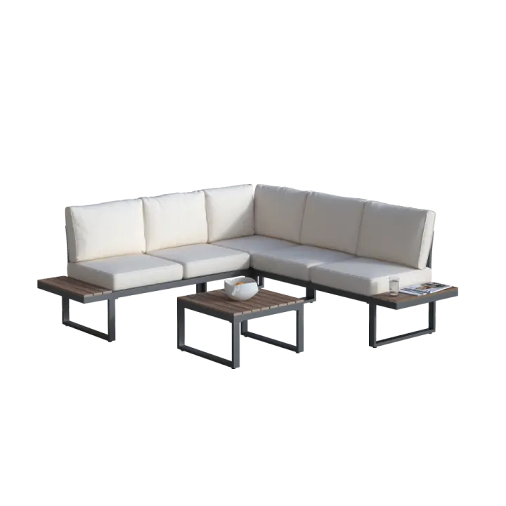 Tectake - Conjunto de salón de jardín Eliar, 4 piezas, Muebles de jardín para exterior, Estructura de aluminio, 2 Sofás de jardín, 1 Sofá esquinero de jardín, Regulable en altura en 5 posiciones, 1 Mesa de centro jardín, Set de salón para jardín elegante - 1