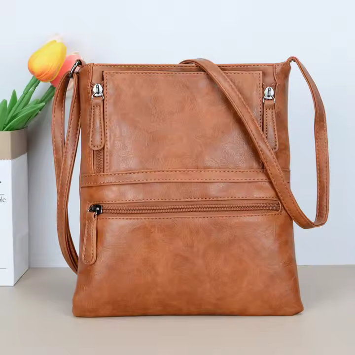 Bolso Bandolera Vintage De Cuero Suave PU Color Sólido Con Múltiples Bolsillos Para Mujer Ideal Para Viajes Diarios Y Uso Diario - 1