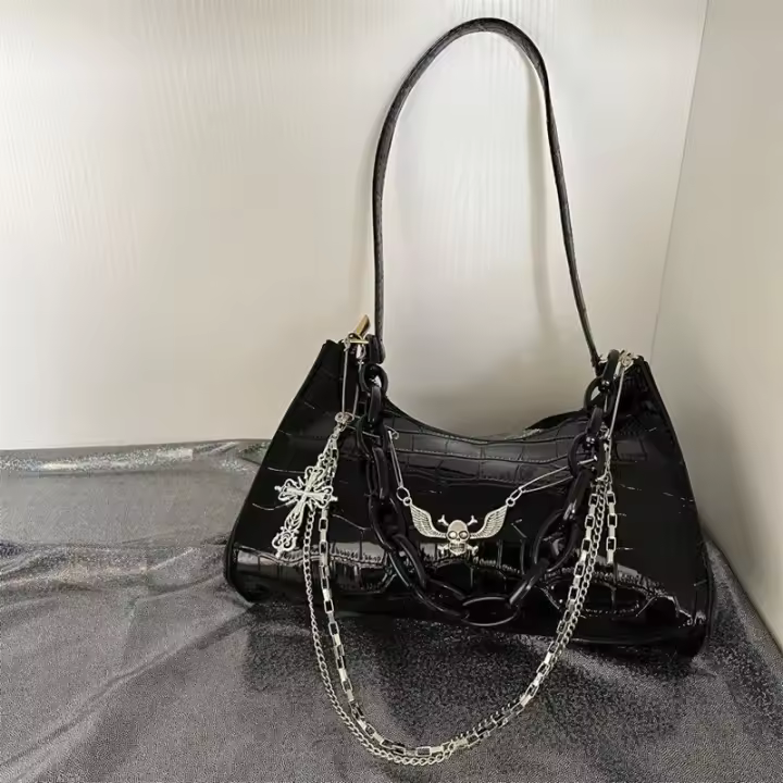 Bolso De Hombro Con Patrón De Cocodrilo Y2K Estilo Punk Oscuro Bolso De Cadena Para Verano Bolso Subcultural Sótano Para Mujer - 1