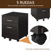 Vinsetto Archivador Móvil para Archivos A4 con Ruedas Gabinete de Archivos Suspendidos con 2 Cajones y Cerradura 40x45x55,6 cm - details 5