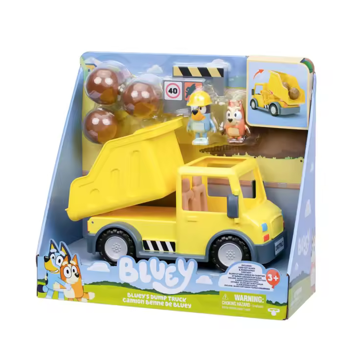 Camion Bluey Dump Truck. Incluye una figura de Bingo manchada de barro y una de Bluey con casco. (Famosa BLY96000) - 1