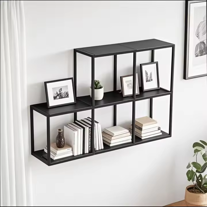 Juego de 5 estantes cubo de pared Nostened metal Negro [en.casa] - 1