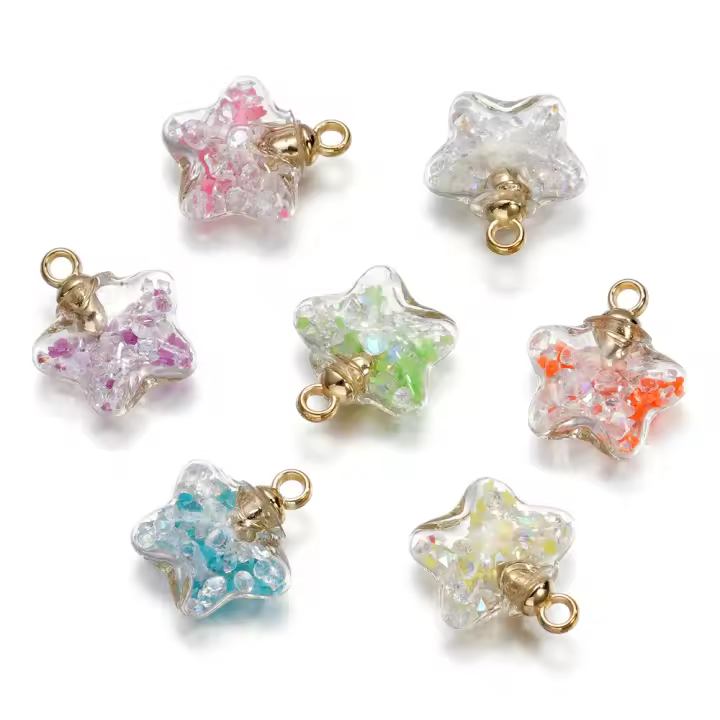 10Pcs Bolas De Sándwich Luminoso 17x19mm Estrella De Cinco Puntos Encantos Colgantes Para Collar Y Aretes Hechos De Vidrio Para Creación De Joyería DIY - 1