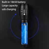 Linterna LED Recargable Potente Zoom Para Camping Y Bicicleta Con 3 Modos De Iluminación Luz Exterior Portátil Impermeable De Aluminio - details 1