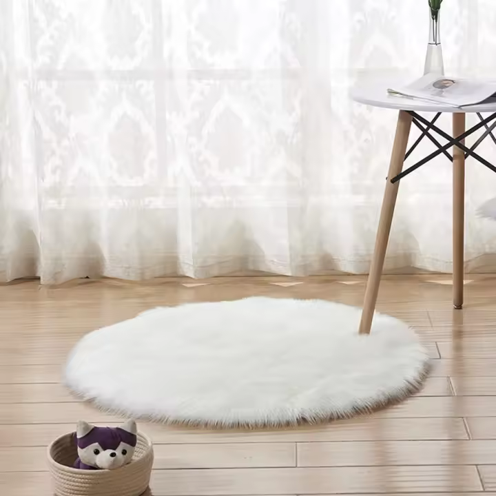 Sheep Round Rug Room Rug Bedroom Faux Fur Rabbit Rug Non-Slip 60 x60cm Carpet Living Room Bedroom Sofa Floor Mat,Do Not Remove Hair,Sofa Cushion(White) - 1