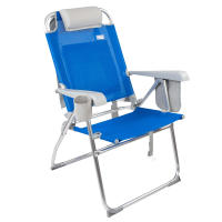 Aktive - Silla de playa plegable con respaldo reclinable 8 posiciones, 47x63x99 cm, de aluminio y textileno, con mochila, cojín, posavasos, bolsa rejilla, bolsillo lateral y antivuelco, máx. 110 kg, sillas de playa, sillas plegables, accesorios verano - details 1
