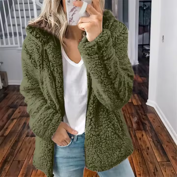 Nueva Chaqueta De Mujer Con Capucha Y Cremallera Abrigo Grueso Y Cálido De Fieltro Sólido Largo Y Suelto Para Invierno Moda Femenina Con Bolsillos Y Cierre De Cremallera - 1