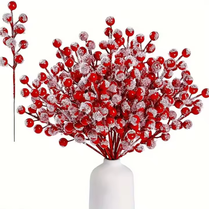 Rama Artificial De Bayas Navideñas Rojas 14 Plantas De Mora Para Decoración De Navidad Y Bodas Falso Bouquet Para Colgar En Árboles De Navidad - 1