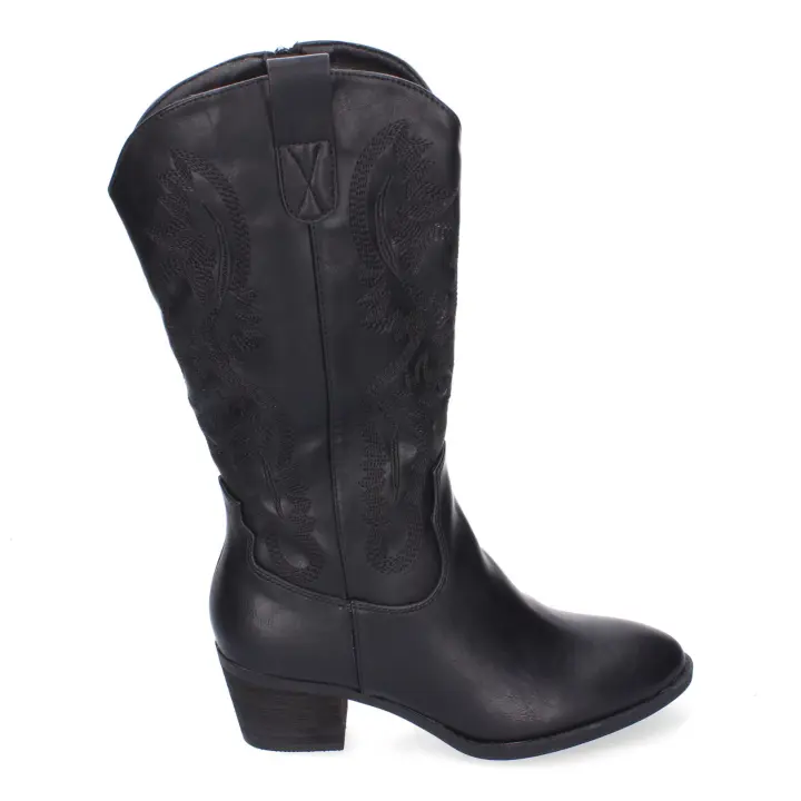 PuntoSalao Botas camperas para mujer bordada tacón bajo cómodo negro YG809 - 1