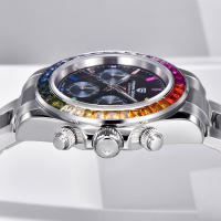 Reloj De Cuarzo Para Hombre PAGANI DESIGN 2025 Con Bisel Arco Iris Multifuncional Vidrio De Zafiro Resistentes Al Agua Y Al Choque VK63 - details 3