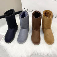 Botas De Nieve De Piel Suave Para Mujer Botas De Media Calf Comfortables Y Calientes Con Suela Gruesa Y Tacón Medio Estilo Casual Y Moda Color Sólido Invierno - details 0