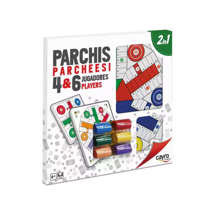 Parchís de Madera de Cayro con Accesorios Incluidos - Tablero de 40x40cm - 4 y 6 Jugadores - 1