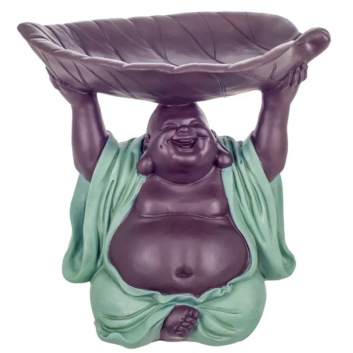 CAPRILO REGALOS & DECORACIÓN Figura Decorativa Oriental de Resina "Buda Plantado con Plato Hoja". Adornos y Esculturas. Regalos Originales. Decoración Hogar. 19 x 18,50 x 24 cm - 1